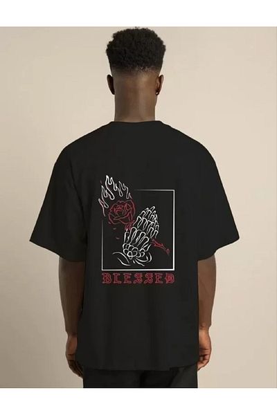COTTONLAB Μπλουζάκι Unisex Crew Neck Oversize εμπριμέ - Μαύρο