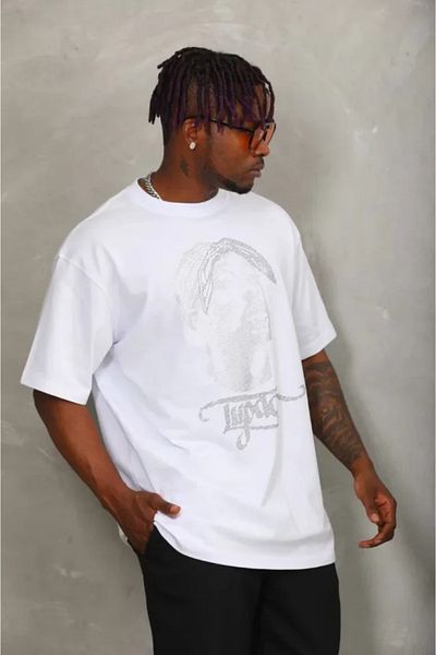 Viyamo Λευκό μπλουζάκι Unisex Oversize Stone με λεπτομέρεια με λαιμόκοψη
