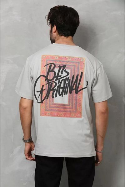 JANES Γκρι μπλουζάκι Unisex Oversize Crew Neck με στάμπα