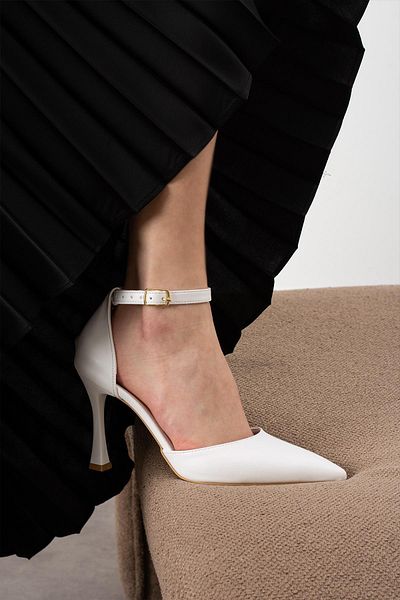 ShoeTek Women's Heeled Stiletto White Leather Shoes