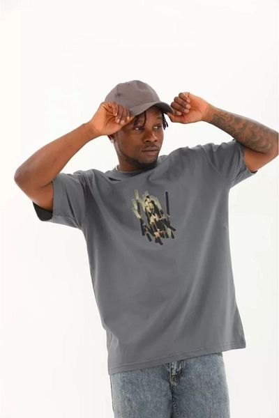 Modayakamoz Καπνιστό μπλουζάκι Unisex Oversize με στάμπα με λαιμόκοψη
