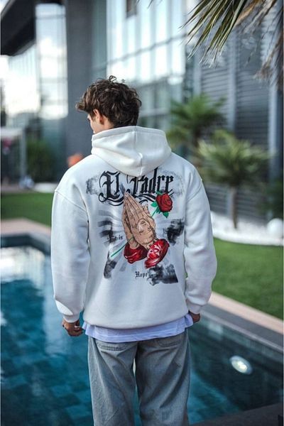 Moda Asmira Three thread jersey hooded printed sweatshirt - white