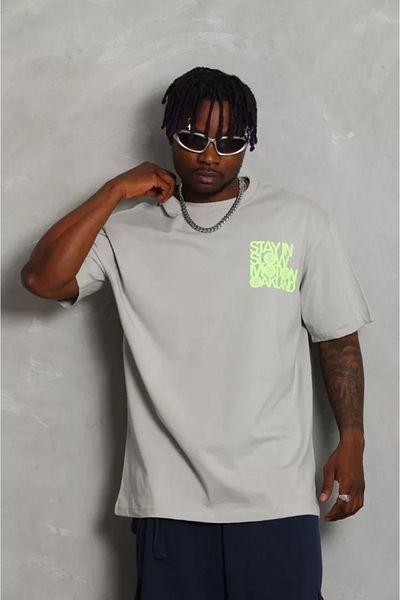 Kokosh moda Γκρι μπλουζάκι Unisex Oversize Crew Neck