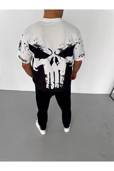 JANES Λευκό μπλουζάκι Unisex Oversize με στάμπα με λαιμόκοψη
