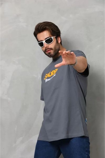 JANES Καπνιστό Unisex Oversize T-Shirt με λαιμόκοψη