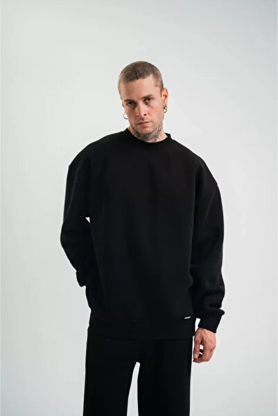 JANES Μακρυμάνικο Crew Neck Basic Φούτερ - Μαύρο