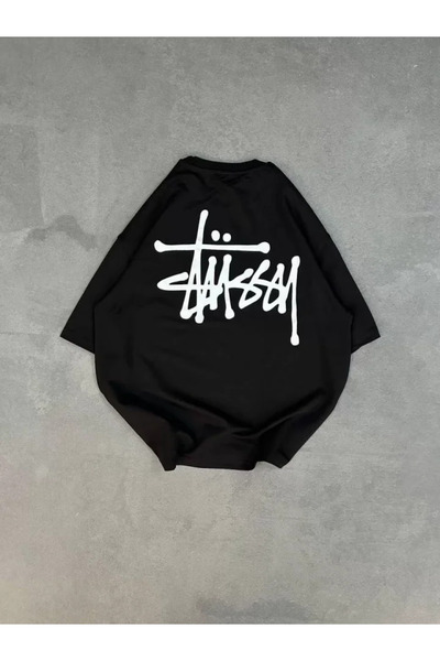 deluxe takı ve giyim Unisex Crew Neck Printed Oversize T-Shirt - Black