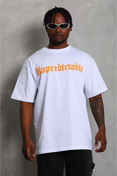 Modayakamoz Λευκό μπλουζάκι Unisex Oversize με στάμπα με λαιμόκοψη