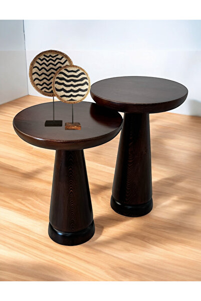 ASELYA HOME Ahşap 2’li Set Mantar Yan Sehpa Modern Koyu Ceviz Renk Zigon / Çi...