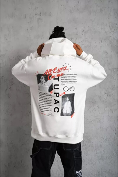 JANES Чоловічий світшот з капюшоном з переднім принтом - Білий