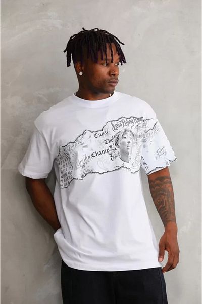 Modayakamoz Λευκό μπλουζάκι Unisex Oversize με στάμπα με λαιμόκοψη