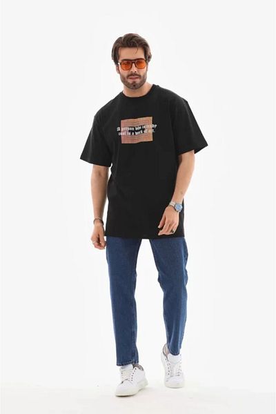 JANES Μπλουζάκι Unisex Crew Neck Printed Oversize - Μαύρο