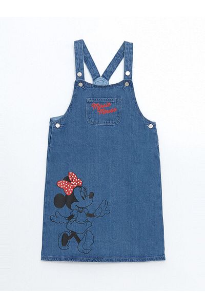 LC Waikiki Mädchen-Jeanskleid mit quadratischem Kragen und Minnie-Mouse-Aufdruck