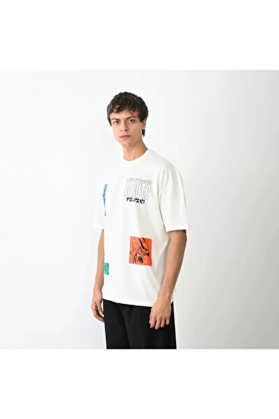 JANES Unisex okrugla kragna Štampano Oversize kroj T-shirt - Bela