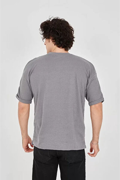 Giyimodam Unisex Ζακάρ ύφασμα Άνετο μπλουζάκι με μανίκια - Γκρι