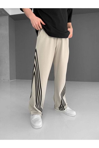 Ebedi Beige Two Thread Fabric Stripe Bottom Tracksuit