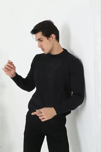 Viyamo Tricotaj negru unisex cu mânecă lungă pentru decolteu