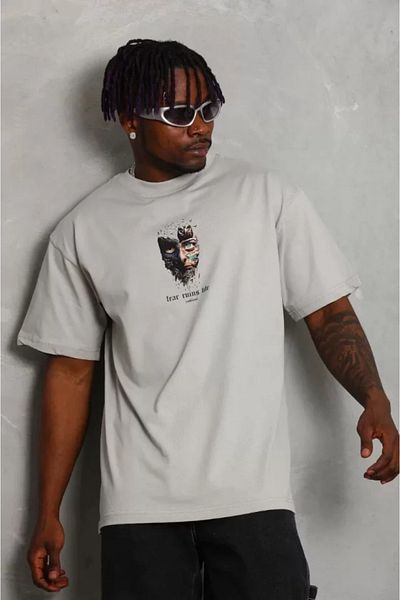 Kokosh moda Γκρι μπλουζάκι Unisex Oversize Crew Neck