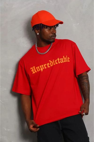 COTTONLAB Μπλουζάκι Unisex Oversize με στάμπα με λαιμόκοψη - Κόκκινο