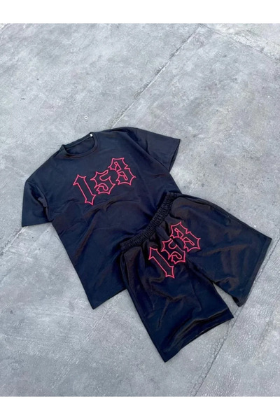 babatr.com Men's Embroidered Shorts Set - Black
