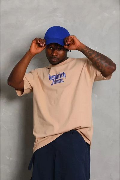 Modayakamoz Μπλουζάκι Unisex Oversize Crew Neck σε μπεζ χρώμα - εμπριμέ