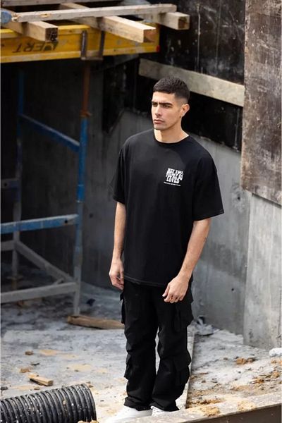 COTTONLAB Μπλουζάκι Unisex Crew Neck Printed Oversize - Μαύρο
