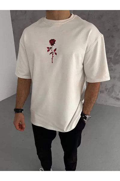 JANES Λευκό μπλουζάκι Unisex Oversize με στάμπα με λαιμόκοψη