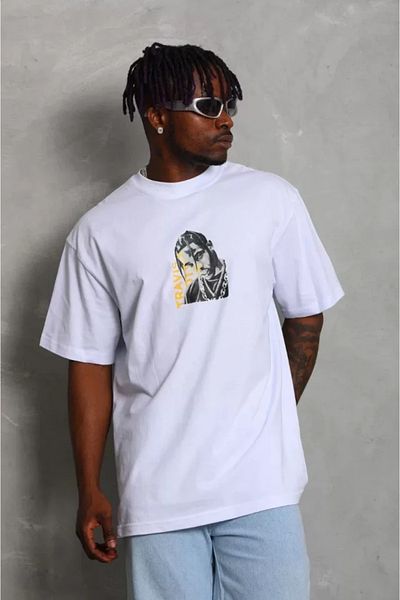 JANES Λευκό μπλουζάκι Unisex Oversize με στάμπα με λαιμόκοψη