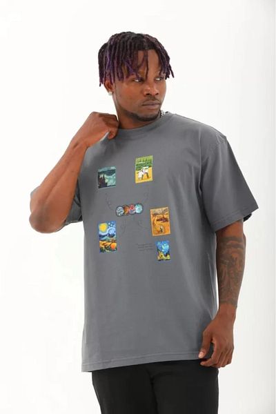 JANES Καπνιστό μπλουζάκι Unisex Oversize με στάμπα με λαιμόκοψη