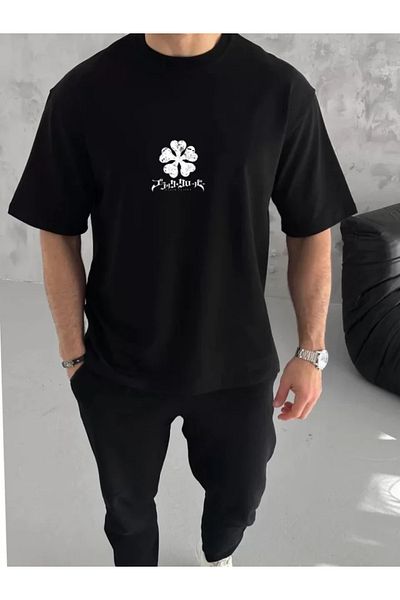 COTTONLAB Μπλουζάκι Unisex Crew Neck Printed Oversize - Μαύρο