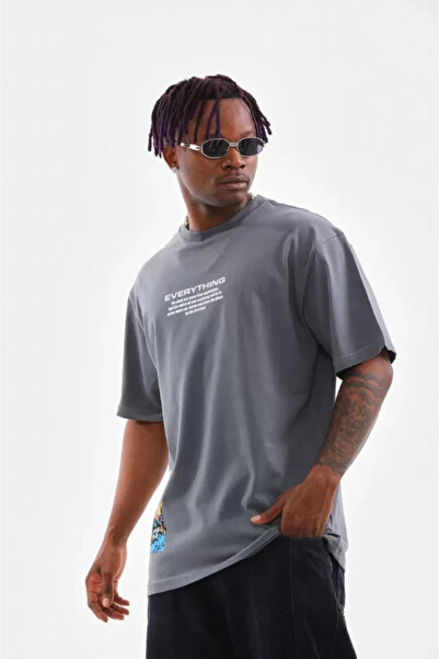 JANES Unisex okrugla kragna Štampano Oversize kroj T-shirt - Siva