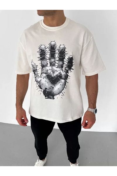 JANES Λευκό μπλουζάκι Unisex Oversize με στάμπα με λαιμόκοψη