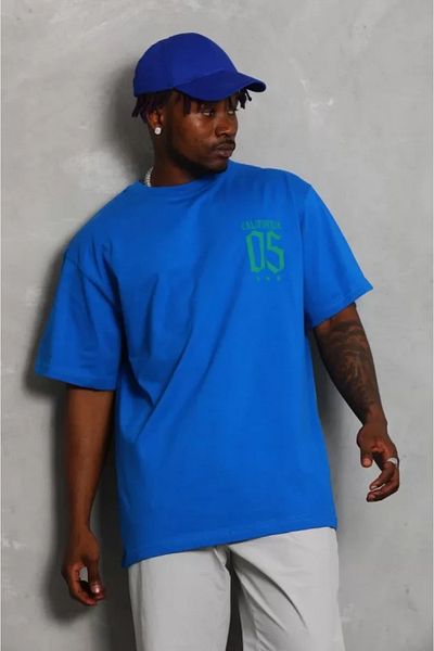MODAVERA Unisex Oversize Printed Crew Neck T-Shirt - Blue