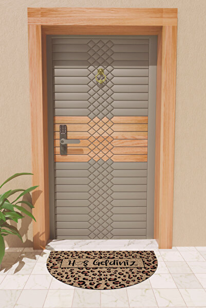 Rugmood Modern Dijital Paspas Kaahverengi Leopar Hoşgeldiniz Paspas - Kapı Önü Paspası