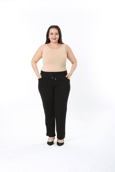 Butik Ayseba Women's Black Stone Pocket Large Size Steel Knit Trousers