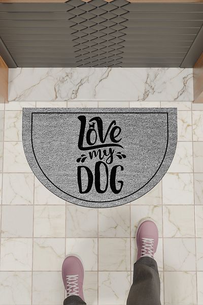 Rugmood Modern Digital Doormat Gray Love My Dog Doormat - Front Door Mat