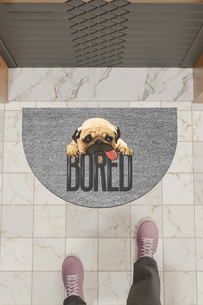 Dormot Home Modern Digital Doormat Gray Pug Bored Doormat - Front Door Mat
