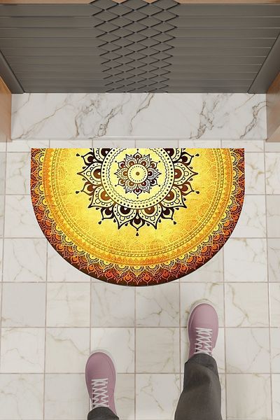 Dormot Home Modern Digital Doormat Yellow Mandala Pattern Doormat - Front Door Mat