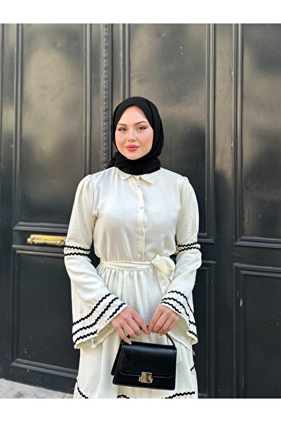 VOLT CLOTHİNG Γυναικείο λινό φόρεμα με λεπτομέρεια ραφής