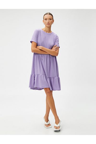 Koton Short Dress Layered Short Sleeve Crew Neck