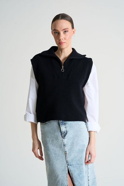 MD Kumsal Polo Neck Zippered Sweater - Black