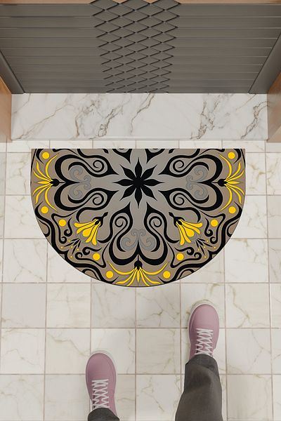 Dormot Home Modern Digital Doormat Gray Yellow Mandala Pattern Doormat - Front Door Mat