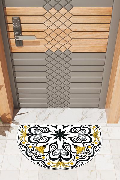 Rugmood Modern Digital Doormat White Mandala Pattern Doormat - Front Door Mat