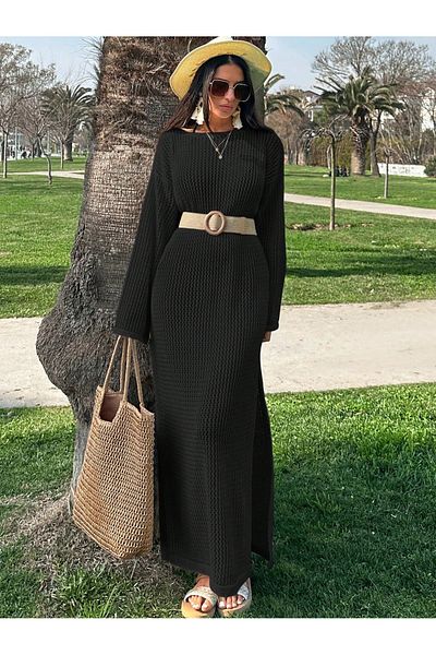 GZT TEKSTİL Women's Slit Detailed Openwork Summer Knitwear Dress
