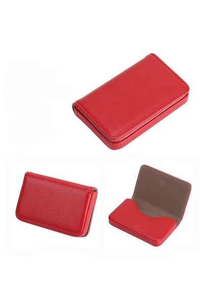 Choice Red 1pc Pu Leather Business Card Holder With Magnetic Buckle Slim Pocket Name Card Holder Large Capa