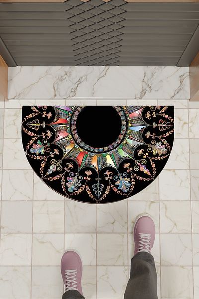 Dormot Home Modern Digital Doormat Black Mandala Pattern Doormat - Front Door Mat