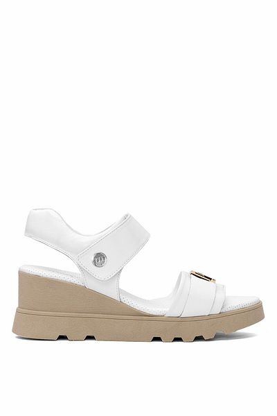 Mammamia Sandale de damă din piele naturală cu toc cu pană - D25YS-2995 alb