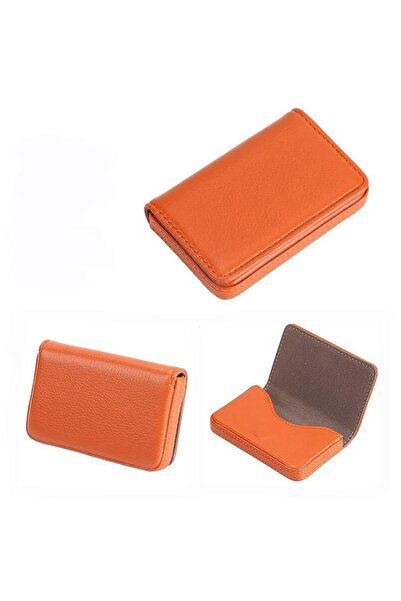 Choice حامل بطاقات عمل من الجلد الصناعي باللون البرتقالي قطعة واحدة مع مشبك مغناطيسي وجيب رفيع وحامل بطاقات الاسم كبير C