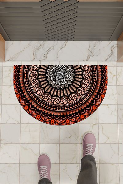 Dormot Home Modern Digital Doormat Red Mandala Pattern Doormat - Front Door Mat