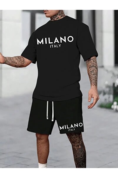 LAND MODA Milano Italia Set de două piese pentru bărbați cu imprimeu cu litere